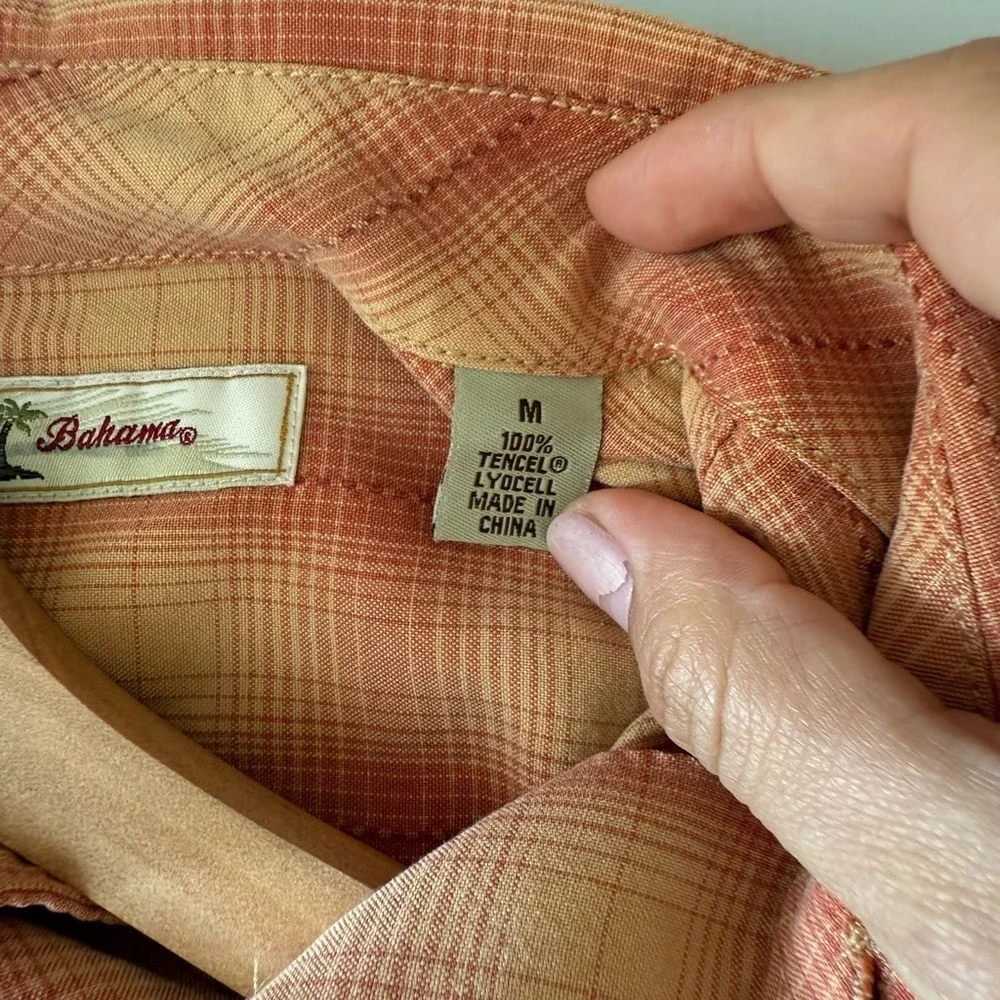 Tommy Bahama Orange Plaid Long Sleeves Button-Up Shirt Medium Casual